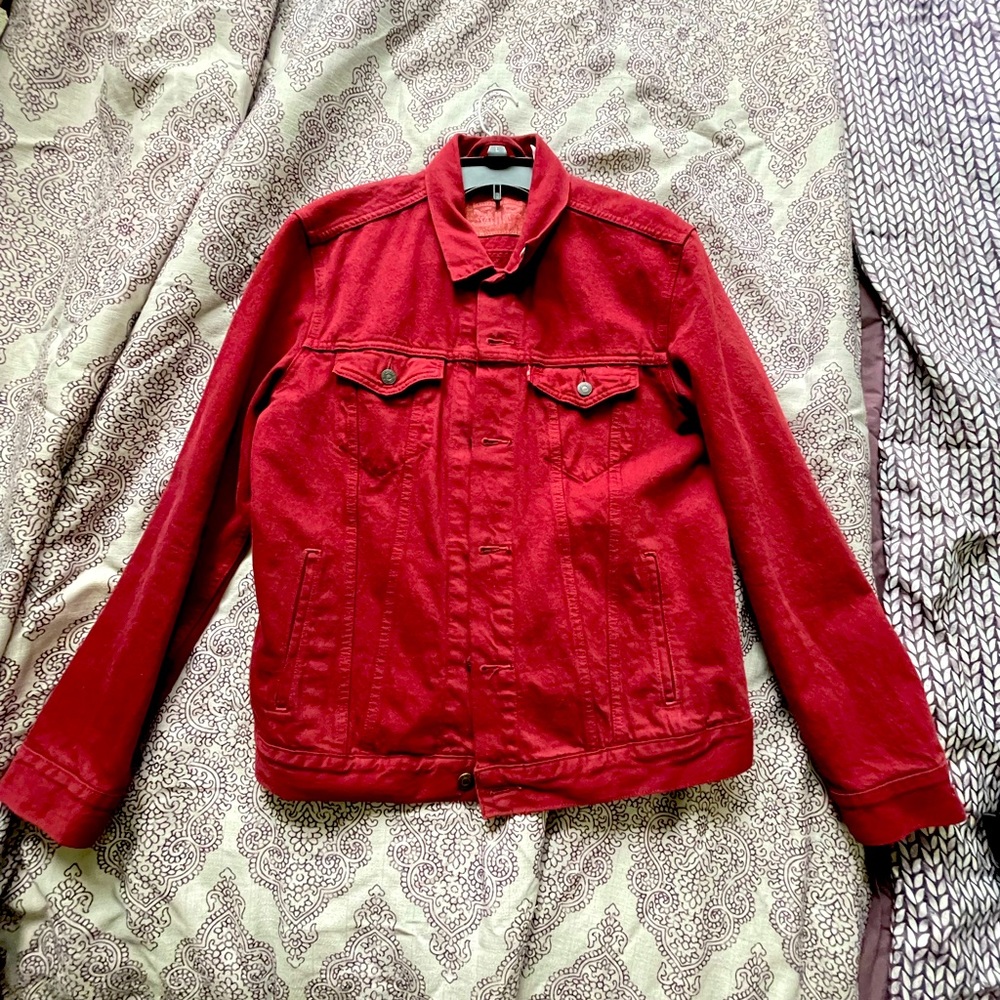 Levi’s red denim jacket.